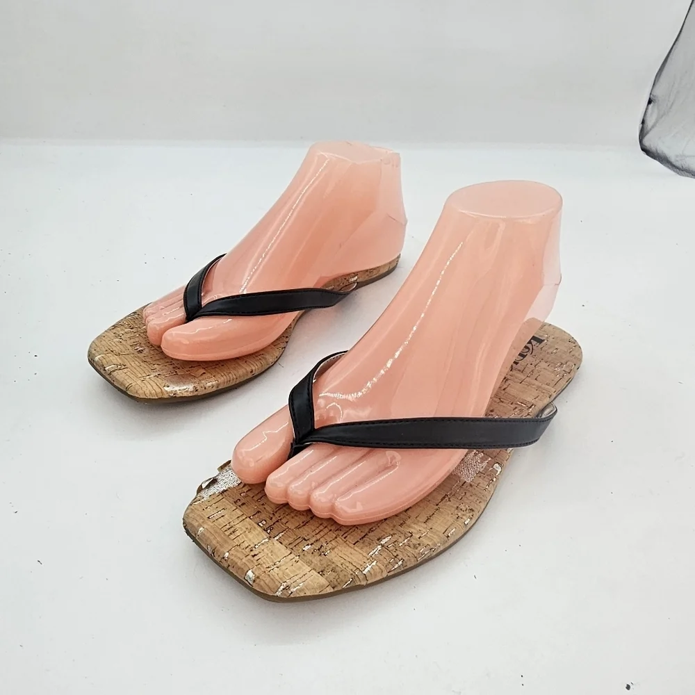Korks Winnie Flat Flip Flop Sandals Black/Cork Women’s Size 8 Preowned